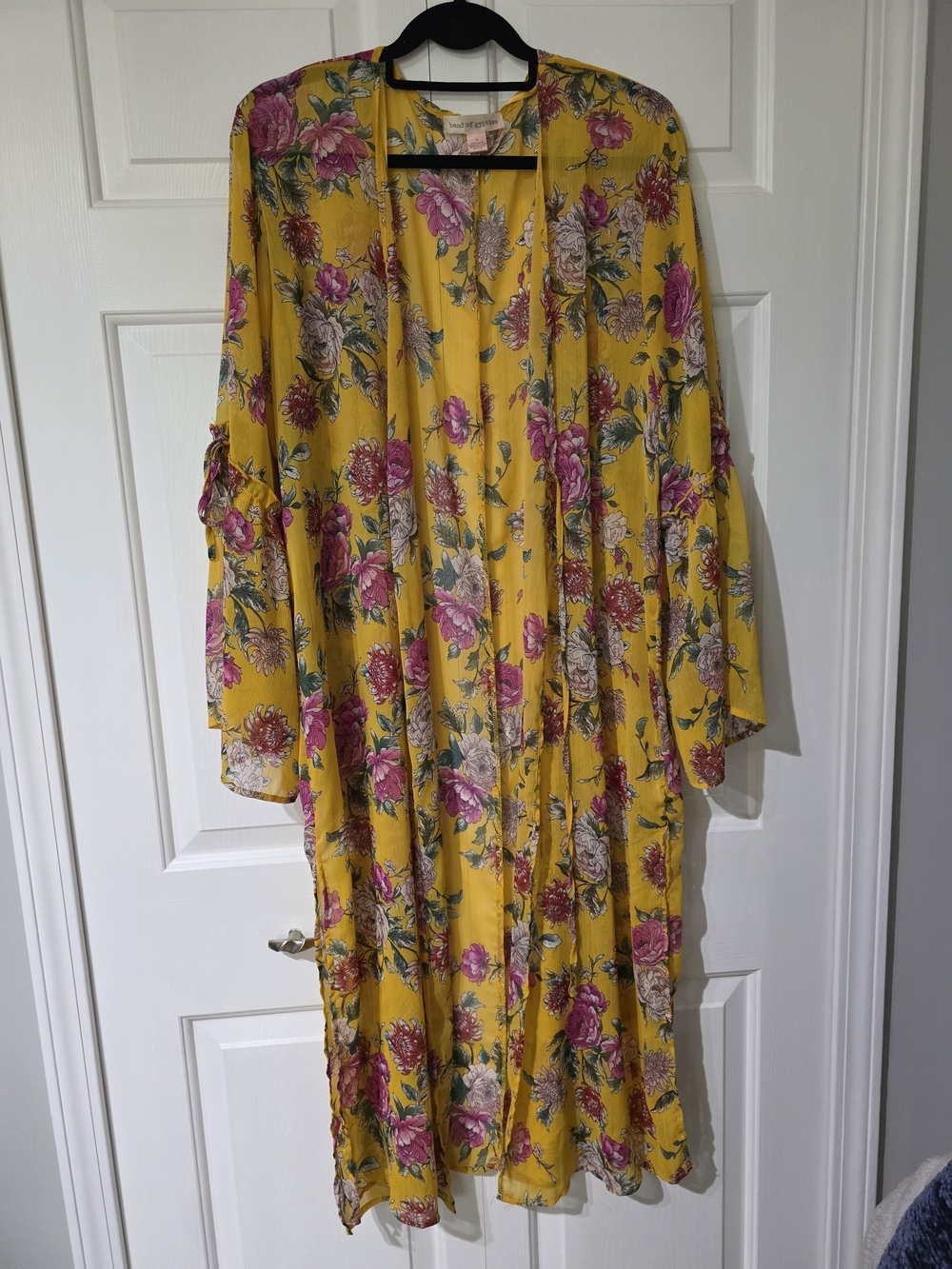 Band Of Gypsies Sheer Floral Maxi Splir Hem Swim Cover Up  Kimono Duster